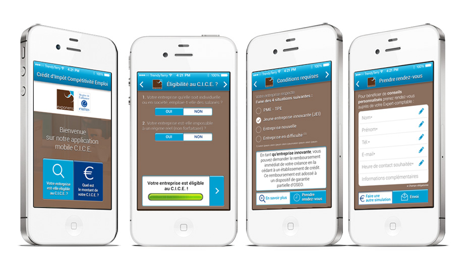 Mission : ergonomie, interactive design. Application iOs, android, éligibilité au CICE pour les experts comptables