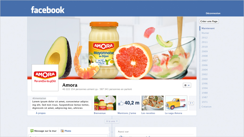 Mission : graphic design. Vitrine d'Amora sur Facebook