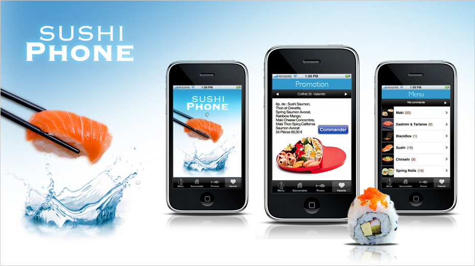 Work: ergonomic, interactive design. Sushis delivery iPhone app